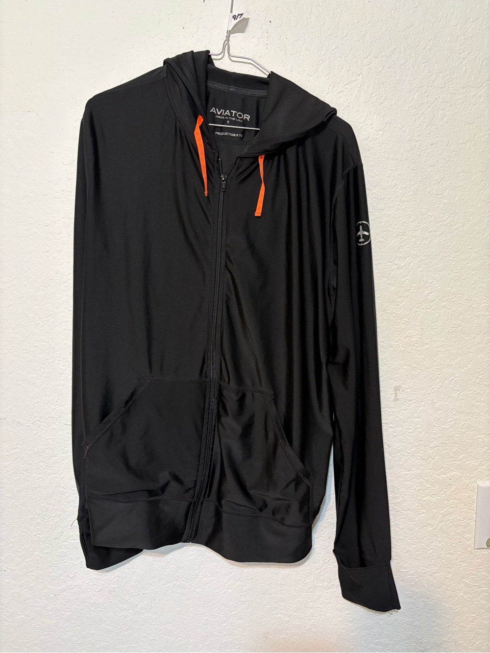Aviator Black Performance Zip Hoodie with Orange Drawcords